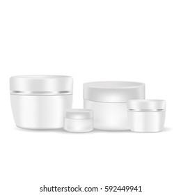 Set of white mock up round packaging of cream on White background.