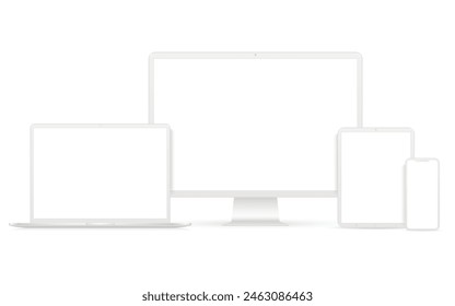 Set white mockup technology devices with white empty display