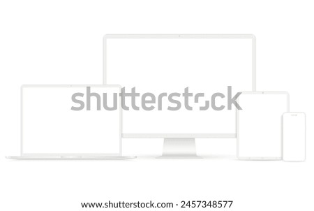 Set white mockup technology devices with white empty display