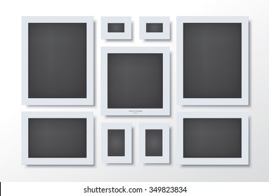 Set of white modern frame on the wall. Vector abstract background for creative art design and interior decoration.