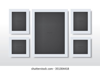 Set of white modern frame on the wall. Vector abstract background for creative art design and interior decoration.