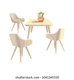A set of white modern furniture. Icons. Isolated objects for interior on a white background. Soft stylish furniture. Vector illustration.

