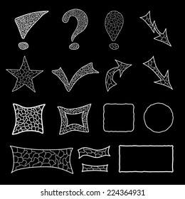 Set of white mosaic doodle elements for your design