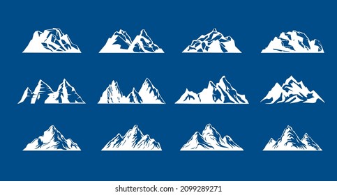 Ponga la Montaña Blanca en el fondo azul. Ilustración vectorial y logotipo.
