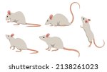 Set of white mouse in different angles and emotions in a cartoon style. Vector illustration of herbivorous animals isolated on white background.
