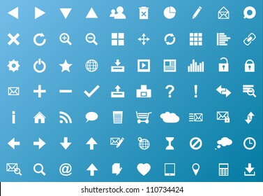 Set Of White Navigation Web Icons On Blue Background