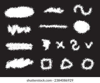 Set of white noise texture, white spray on a black background. Vector graphics, spray effect