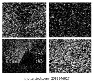 Set of white noise texture. Static interference grunge background. TV screen no signal. No TV signal on retro televisor, interference, television noise. Vector illustration.