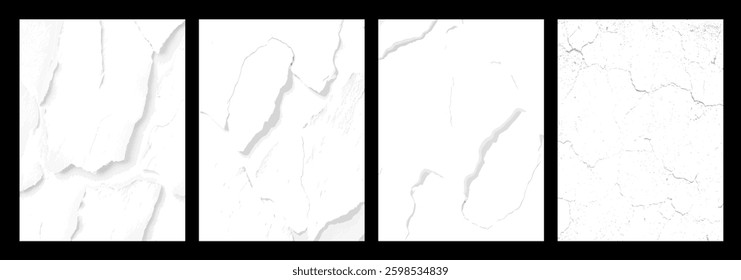 Set of White Old Walls Background with Cracked Texture. Vector Illustration
