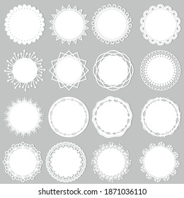 Set of white openwork napkins, vector illustration, paper scrapbooking, laser cutting, clipart, design, decoration, paper, template