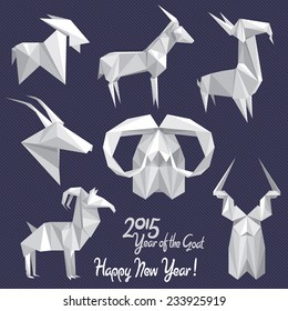 Set of white origami goats - symbols of 2015 New Year 