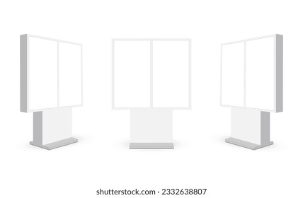 Set of White Outdoor Digital Signages With Blank Dual Screen, Side View, Isolated. Vector Illustration