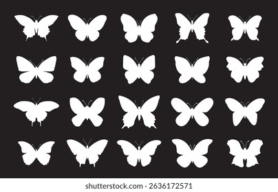 Set white outline butterfly isolated. EPS Illustration.