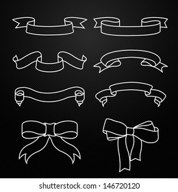 set of white outline stroke ribbon vector illustration 
