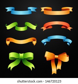 set of white outline stroke ribbon vector illustration 