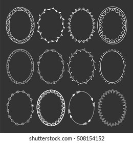 Set of white oval hand drawn frames. Vector design elements. Isolated.