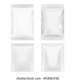 Set Of White Packaging For Snacks, Chips, Sugar, Spices, Or Other Food. EPS10 Vector