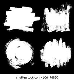 Set of white paint, ink brush clouds and backgrounds. Brush, ink. Dirty artistic design element. Black Background