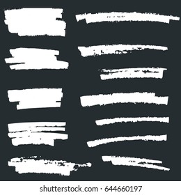 Set of white paint, ink brush strokes, brushes, lines. White artistic design elements. Vector brush strokes
