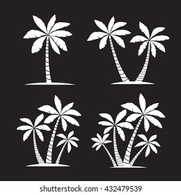 Set of White Palm Trees. Vector illustration on black background