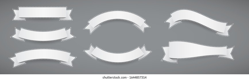 Juego de cintas de estilo plano con formato de pancarta de papel blanco con esquema discontinuo