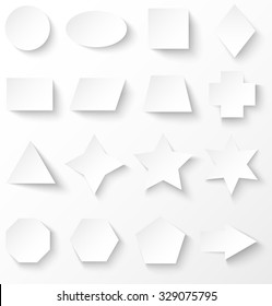 Set of white paper basic geometric shapes with shadow. Vector illustration