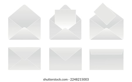 Set of white paper. Collection of graphic elements for website. Communication and interaction on Internet, business correspondence. Cartoon flat vector illustrations isolated on white background