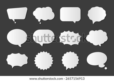 Set of White Paper Cut Speech Bubbles on Dark Background – Vector Comic Chat Balloons Collection