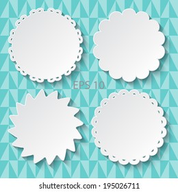 Set of white paper decorative frames. Openwork tags. Vector illustration.