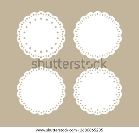 Set of white paper doilies, white paper round lace doily, vector design, laser cutting template
