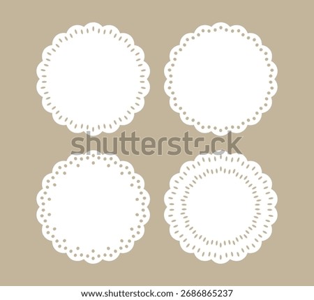 Set of white paper doilies, white paper round lace doily, vector design, laser cutting template