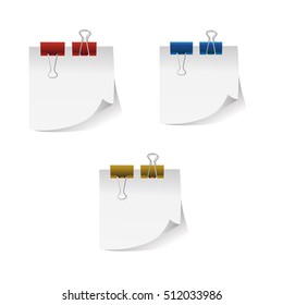 Set of white paper notes with paper clip