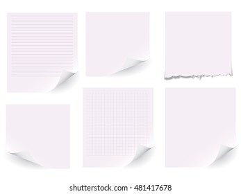Set of white paper on white background. Vector illustration, Eps10.