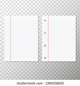 Set of white paper sheets on transparent background. Vector illustration.