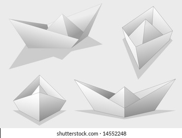 Set of white paper ships - vector