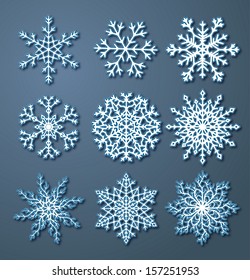 Set of white paper snowflakes. Vector EPS10.