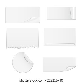 Set of White Paper Stickers Isolated on White Background.  Vector illustration. EPS10