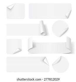 Set of white paper stickers isolated on white