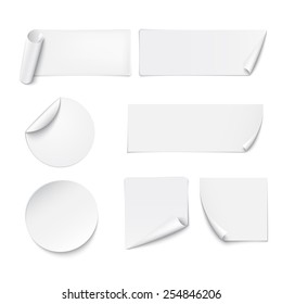 Set of white paper stickers on white background. Vector illustration
