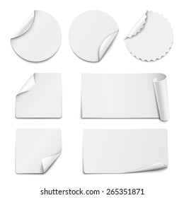 Set of white paper stickers on white background. Vector illustration