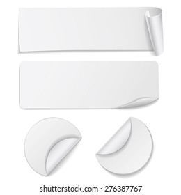 Set of white paper stickers on white background