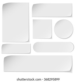 Set of white paper stickers on white background