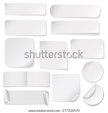 Set of white paper stickers on white background