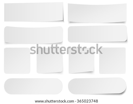 Set of white paper stickers on white background