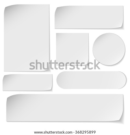 Set of white paper stickers on white background