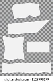 Set of white paper torn note collection on checkered background vector illustration.