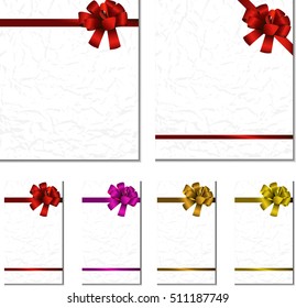 set of white papers s greeting colored bow on white background. Vector illustration for the holiday season.