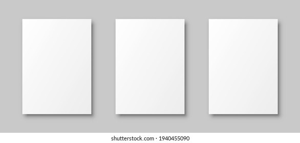 Establecer el modelo de plantilla de white papers con sombras, afiches blancos con simulación en formato de sombra A4, hojas de papel en blanco - vector de stock