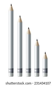 Set of white pencils isolated on white background. Vector illustration