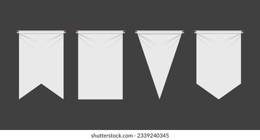 conjunto de banderas blancas de pennant se burlan, banners verticales en blanco sobre asta. Plantillas de diseño heráldico medieval aislado. Ilustración del vector